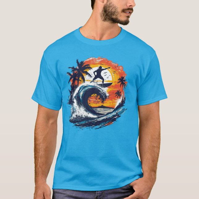 Sunset Surf Wave Graphic T-Shirt (Front)