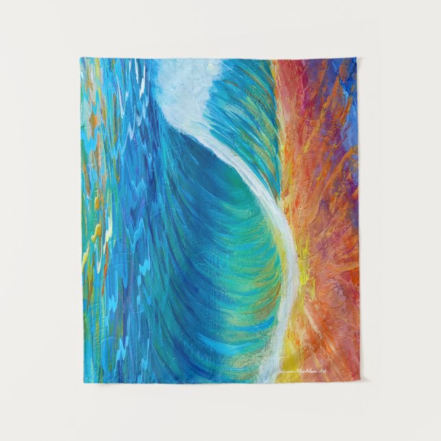 Sunset Surf Wave Medium (50" x 60") Tapestry (Front)