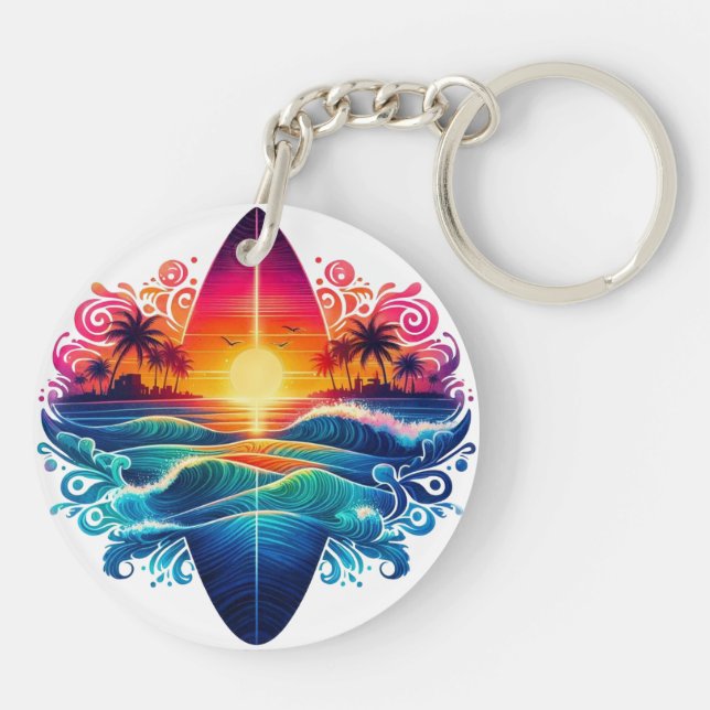 Sunset Surfboard Curls Keychain (Back)