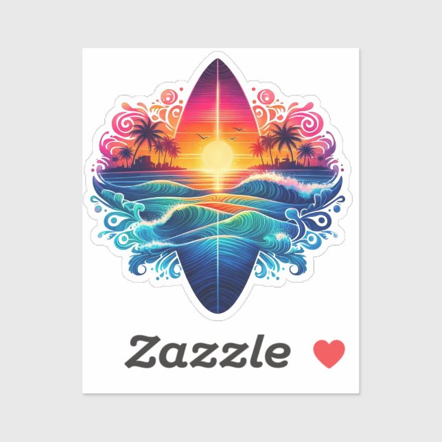 Sunset Surfboard Curls= Sticker (Sheet)
