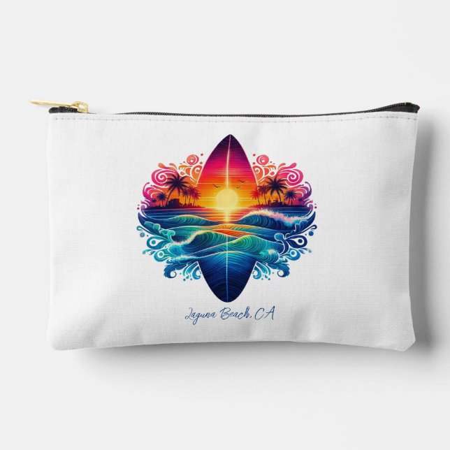 Sunset Surfboard Curls Zippered Pouch (Front)