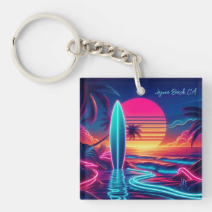 Sunset Surfboard Neon Lights- Keychain