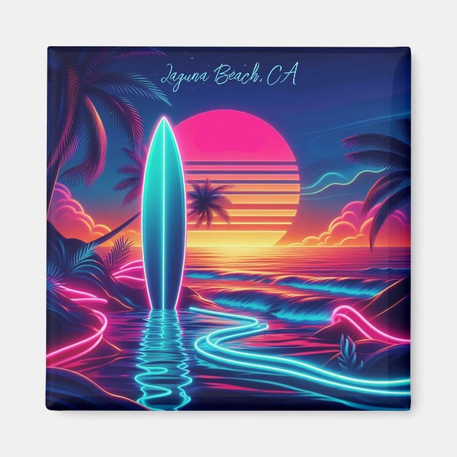 Sunset Surfboard Neon Lights- Magnet (Front)