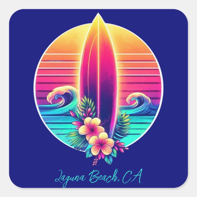 Sunset Surfboard Paradise- Square Sticker (Front)