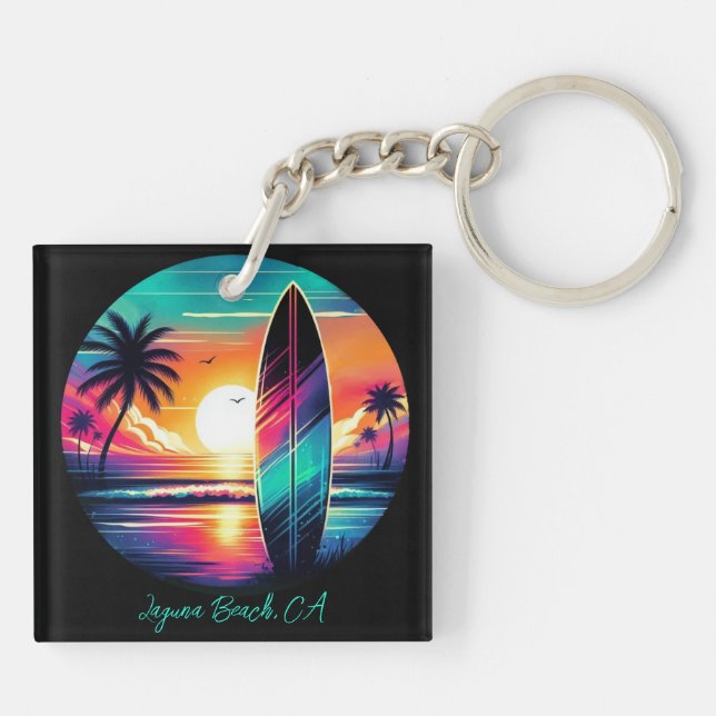 Sunset Surfboard Vibes Keychain (Back)
