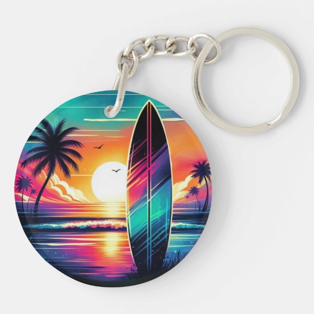 Sunset Surfboard Vibes Keychain (Back)