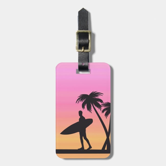 Sunset Surfer Black Silhouette Sports Luggage Tag