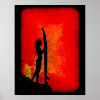 Sunset Surfer Girl Poster by RetroZone at Zazzle
