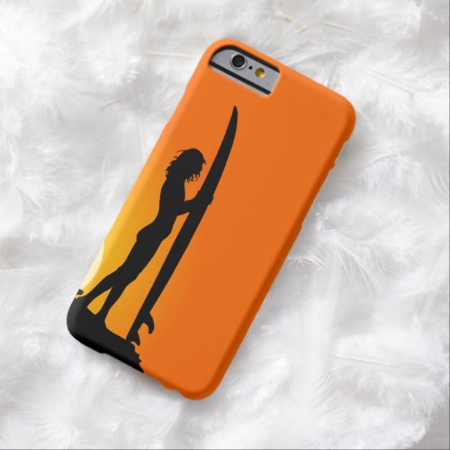 Sunset Surfer Girl with surfboard Barely There iPhone 6 Case