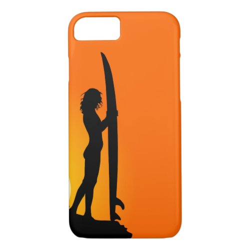 Sunset Surfer Girl with surfboard iPhone 87 Case