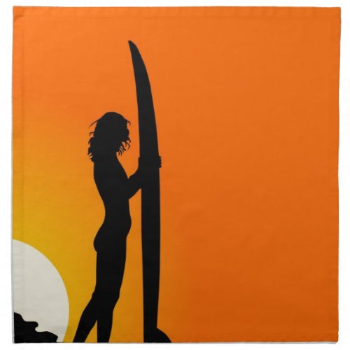 Sunset Surfer Girl with surfboard Cloth Napkin