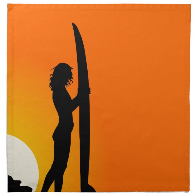 Sunset Surfer Girl with surfboard Cloth Napkin (Front)