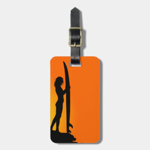 Sunset Surfer Girl with surfboard Luggage Tag