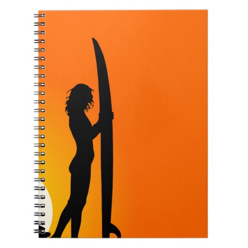 Sunset Surfer Girl with surfboard Notebook