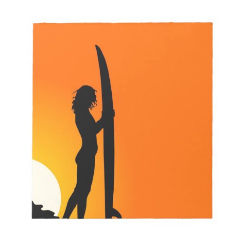 Sunset Surfer Girl with surfboard Notepad