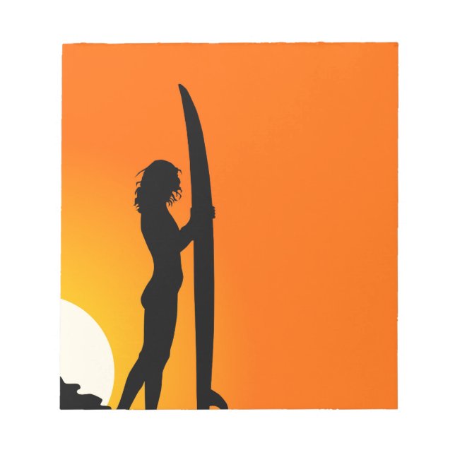 Sunset Surfer Girl with surfboard Notepad (Front)