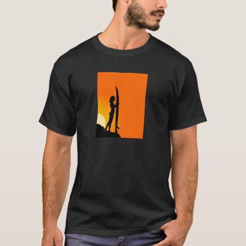 Sunset Surfer Girl with surfboard T_Shirt
