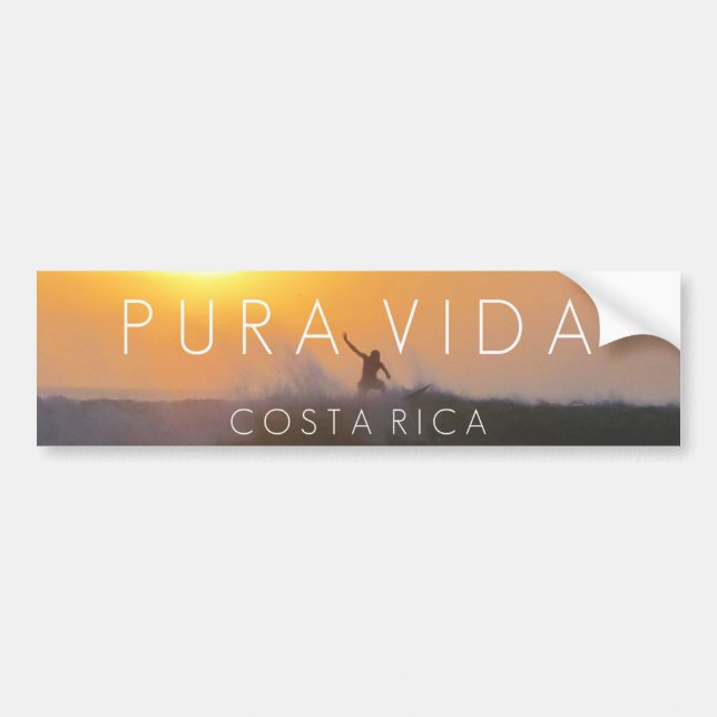 Sunset Surfer Pura Vida Costa Rica Bumper Bumper Sticker (Front)