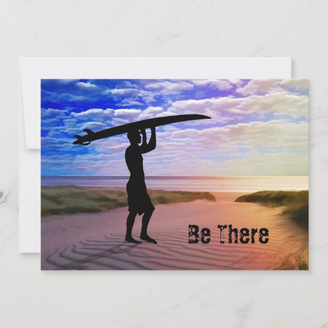 Sunset Surfer Sand and Clouds Invitation (Front)