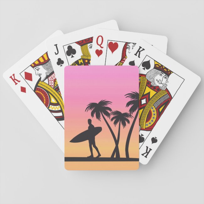 Sunset Surfer Silhouette Pink Playing Cards
