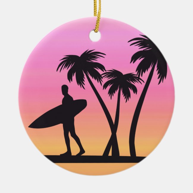 Sunset Surfer Sports Black Silhouette Ornament