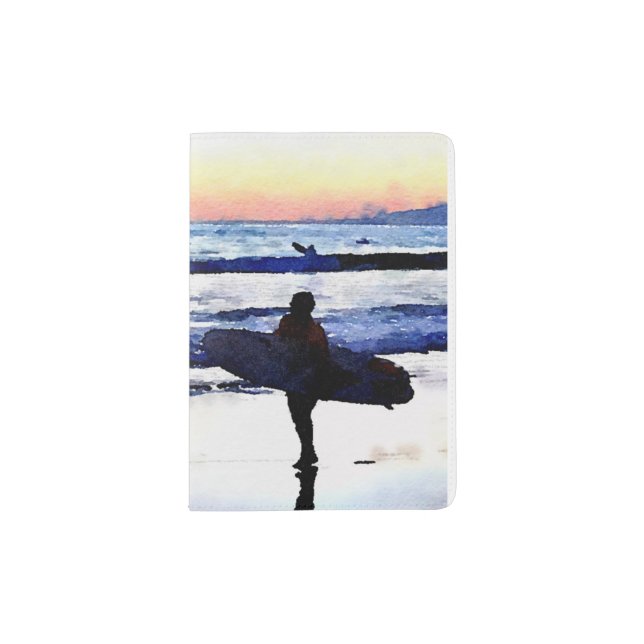 Sunset Surfer Watercolor Painting Passport Cover (Front)