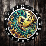 Sunset Surfer Wave Ocean Art Dart Board<br><div class="desc">Capture the excitement of surfing and the beauty of the ocean with the "Sunset Surfer Wave Ocean Art." This piece features a surfer riding a massive wave as the sun sets behind them, filling your room with the energy of the surf and the tranquility of the sunset. Perfect for game...</div>