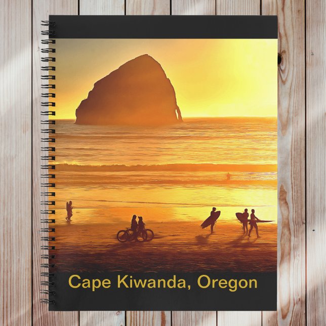 Sunset Surfers and Bicyclists Cape Kiwanda Oregon Notebook (Creator Uploaded)