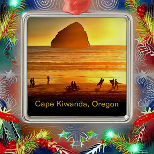 Sunset Surfing and Biking Cape Kiwanda Oregon Metal Ornament