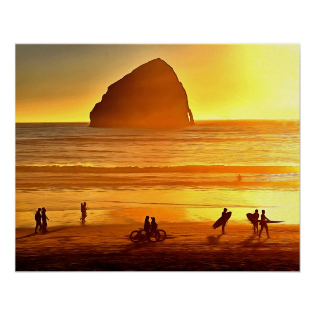 Sunset Surfing and Biking Cape Kiwanda Oregon Poster (Front)