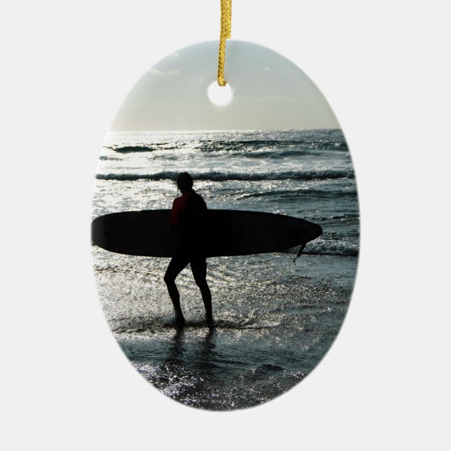 Sunset Surfing Ceramic Ornament (Front)