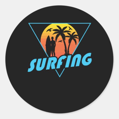  Sunset Surfing Vintage Surfboard Surface Water Classic Round Sticker