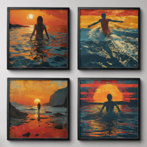 Sunset Swim Abstract Art Peel And Stick Photo Tile