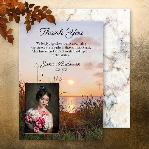 Sunset Sympathy Funeral Photo Thank You Card
