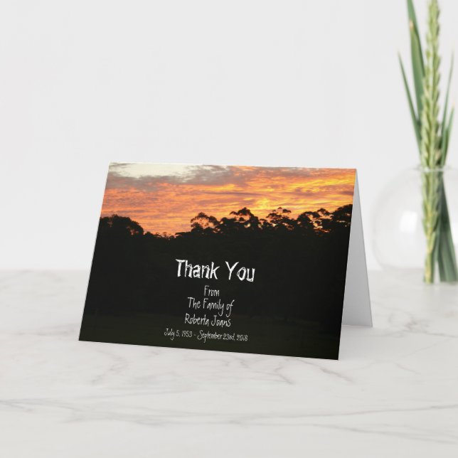 Sunset Sympathy Funeral Thank You Card (Front)