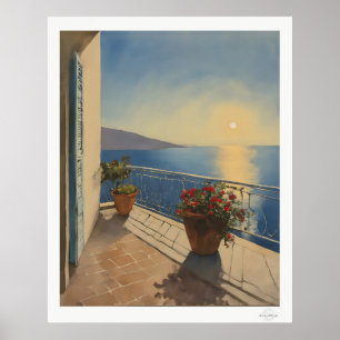 Sunset Terrace Canvas, Mediterranean Sea View Poster