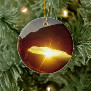 Sunset through Double O Arch, Arches National Park Ceramic Ornament