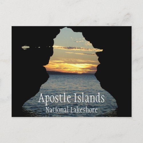 Sunset through Keyhole Arch Apostle Islands Postcard