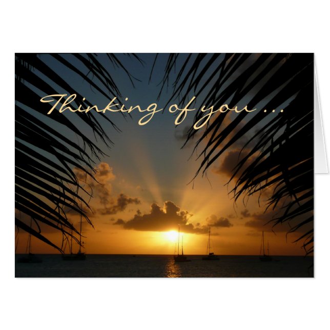 Sunset Through Palm Fronds "Thinking of You" Card (Front Horizontal)