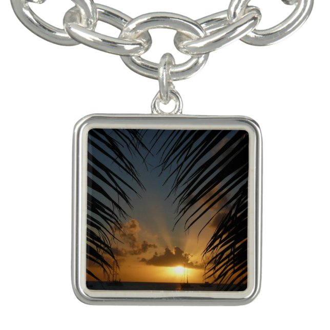 Sunset Through Palm Fronds Tropical Seascape Bracelet (Design)