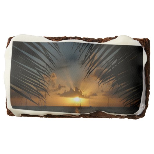 Sunset Through Palm Fronds Tropical Seascape Brownie (Front)