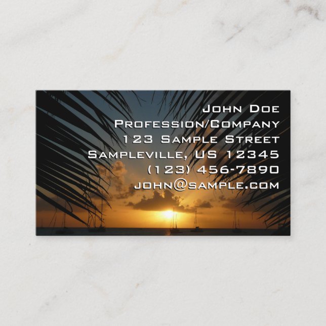 Sunset Through Palm Fronds Tropical Seascape Business Card (Front)