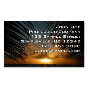 Sunset Through Palm Fronds Tropical Seascape Business Card Magnet