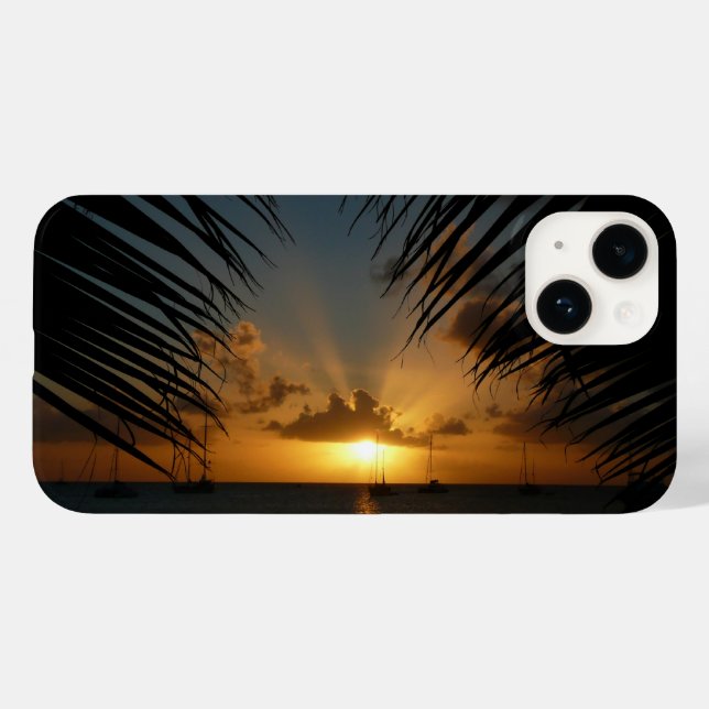 Sunset Through Palm Fronds Tropical Seascape Case-Mate iPhone Case (Back (Horizontal))