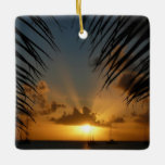 Sunset Through Palm Fronds Tropical Seascape Ceramic Ornament