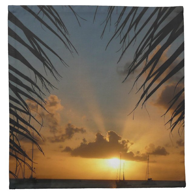 Sunset Through Palm Fronds Tropical Seascape Cloth Napkin (Front)