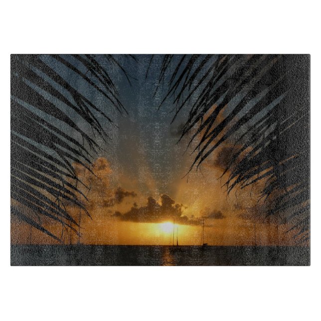 Sunset Through Palm Fronds Tropical Seascape Cutting Board (Front)