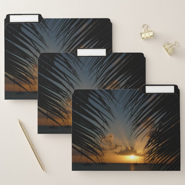 Sunset Through Palm Fronds Tropical Seascape File Folder (Set)