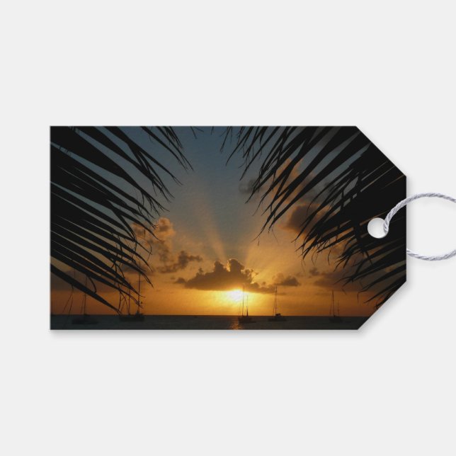 Sunset Through Palm Fronds Tropical Seascape Gift Tags (Front (Horizontal))