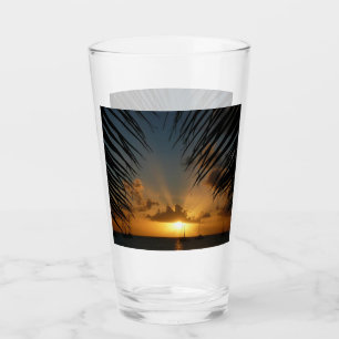 Sunset Through Palm Fronds Tropical Seascape Glass